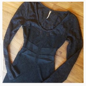 FREE PEOPLE Black Lace Long Sleeve Dress Bustier S